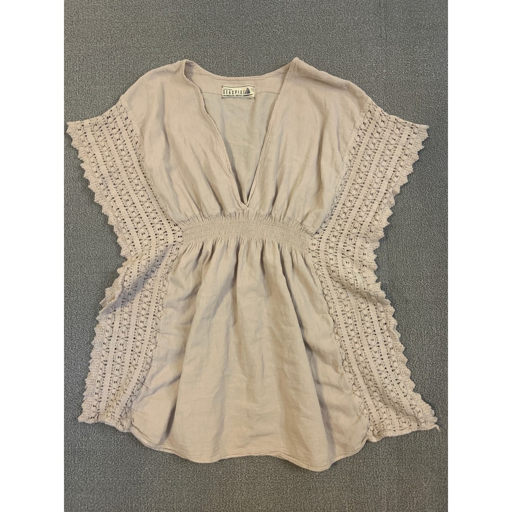 Seaspice Resort Wear Isla Baby Beige 100% Peruvian Cotton Crochet Tunic Mini S